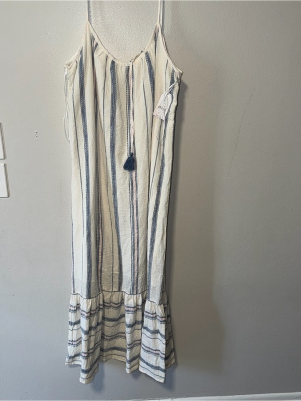 Time and Tru Cream and Blue Striped Maxi Sundress